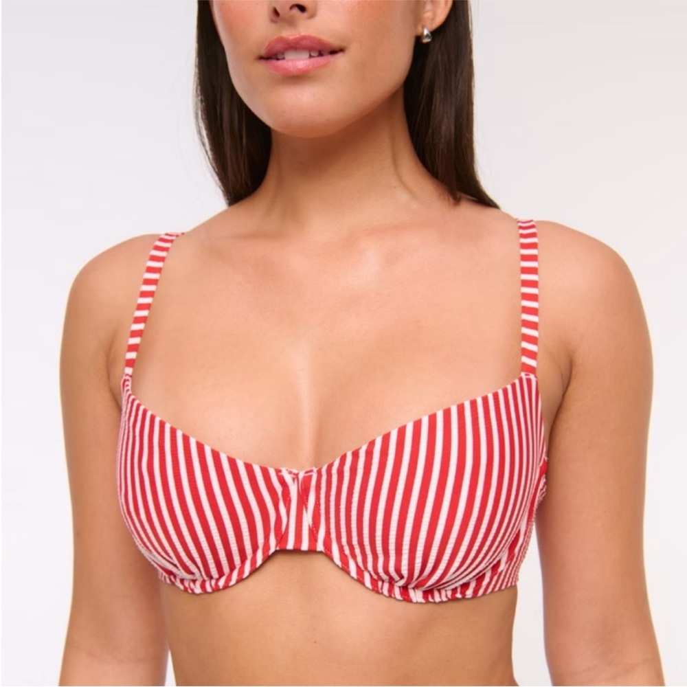Abercrombie & Fitch Red and White Striped Bikini Top
